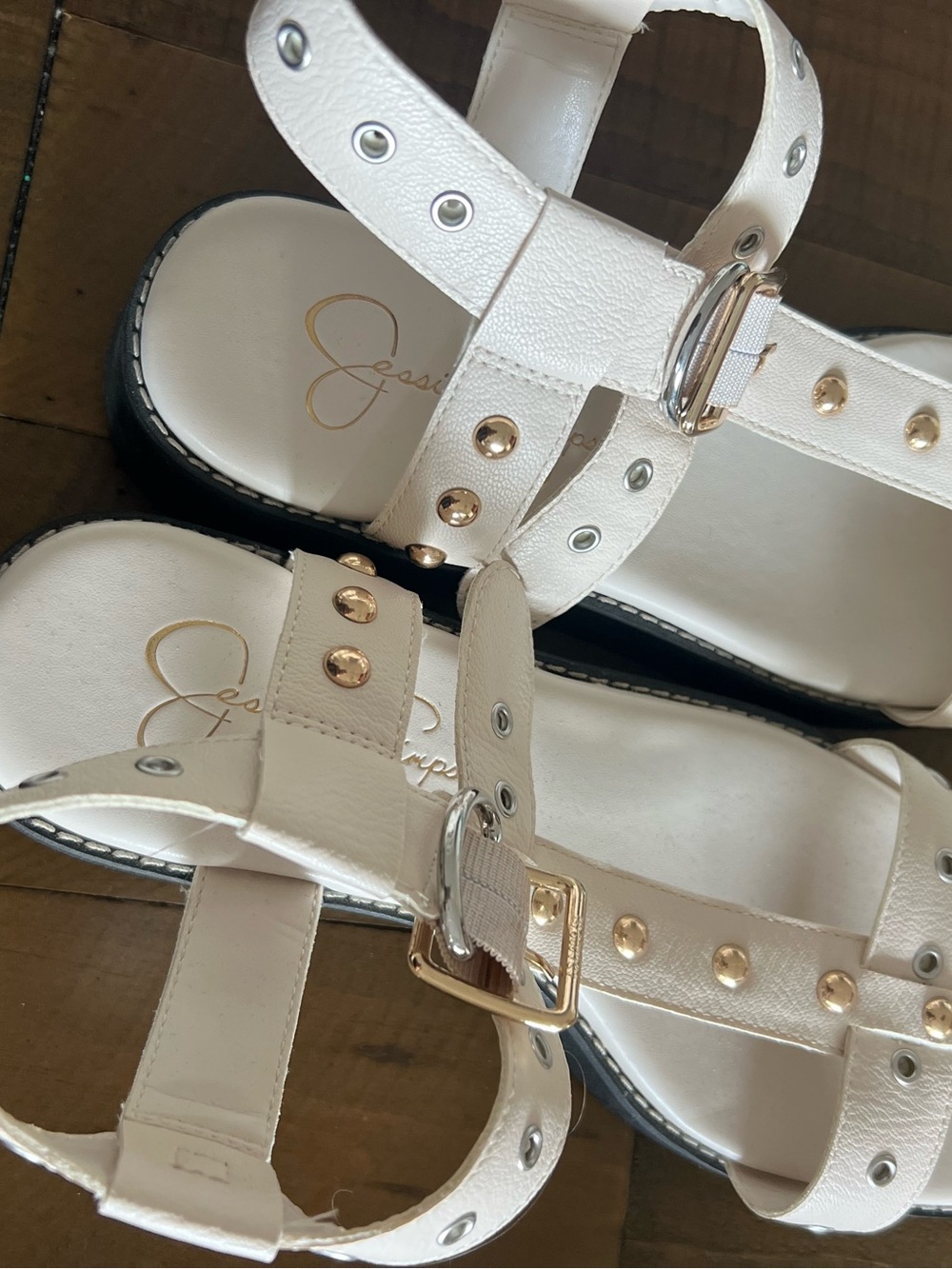 Jessica Simpson White Studded Buckle Sandals
